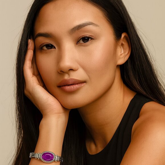 Purple Gemstone Silver Bracelet - Picture 4 of 5